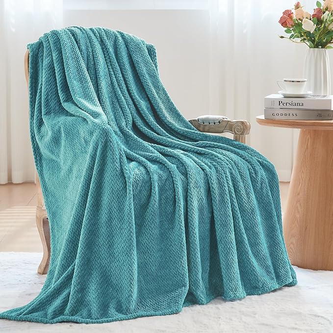 NEWCOSPLAY Super Soft Throw Blanket Dark Blue Premium Silky Flannel Fleece Leaves Pattern Lightweight Bed Blanket All Season Use (Dark Blue, Throw(50"x60"))