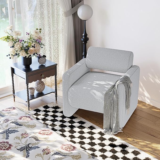 Accent Chair, Modern Armchair, Lamb Fabric Upholstered Comfortable Single Sofa with Backrest for Living Room, Bedroom, Reception Room, Waiting Room, Office (Grey)