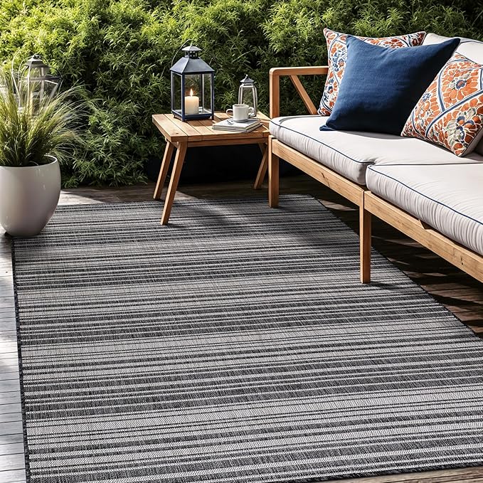 Stripe Outdoor Rug 8x10 Washable Outside Carpet for Indoor Patio Porch Waterproof Easy Cleaning Non Shedding Area Rugs Dark Gray 8 x 10