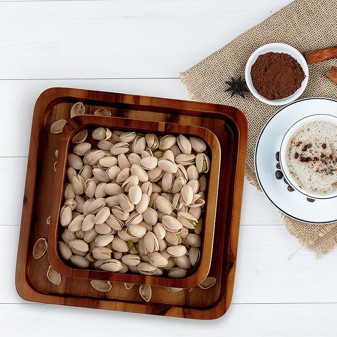 Wood Pistachio Snack Bowl with Shell Storage, Double Dish Holder Nut Bowl Pedestal for Sunflower Seed, Peanut, Cherries, Edamame (Brown)
