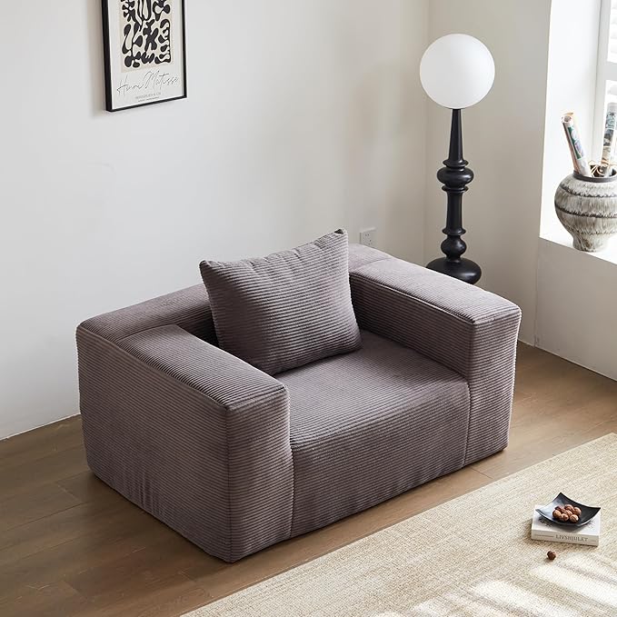 Single Sofa Chair - Oversized Lounge Armchair,Singgle Couch Soft Foam Cushion, Cozy Reading Chair for Living Room & Bedroom for Living Room Bedroom,No Assembly,Grey