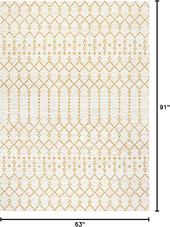 JONATHAN Y Moroccan Geometric Indoor Outdoor Area Rug 5X8 Cream/Yellow, Ourika Textured Weave for Backyard, Patio, Porch, Easy-Cleaning, High Traffic, Pet-Friendly, Non-Shedding (SMB108J-5)