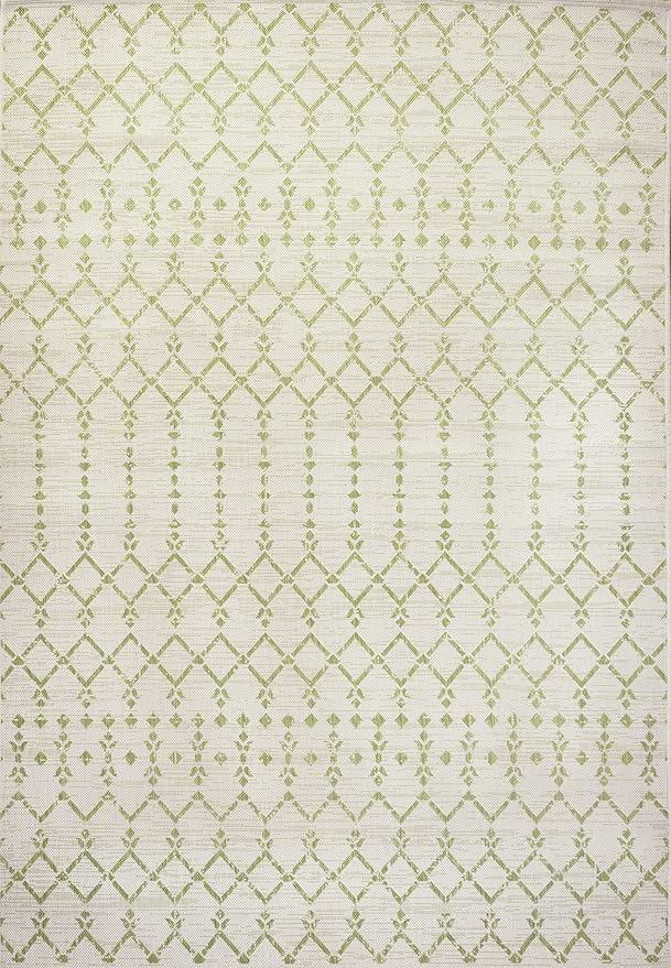 JONATHAN Y Moroccan Geometric Indoor Outdoor Area Rug 4X6 Cream/Green, Ourika Textured Weave for Backyard, Patio, Porch, Easy-Cleaning, High Traffic, Pet-Friendly, Non-Shedding (SMB108M-4)