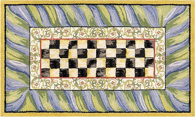 MACKENZIE-CHILDS Washable Rug, Decorative Indoor Rug, 3' x 5', Purple-and-Green Courtly Check