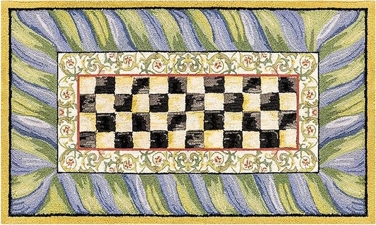 MACKENZIE-CHILDS Washable Rug, Decorative Indoor Rug, 3' x 5', Purple-and-Green Courtly Check