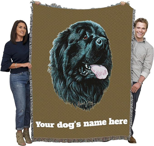 Pure Country Weavers Newfoundland Dog Personalized Woven Blanket Sand by Robert May - Gift Cotton Tapestry Throw - Made in The USA - 72" x 54"