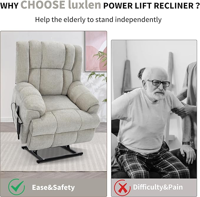 Luxlen Power Lift Recliner Chair for Elderly, Heat Massage Recliners, Dual Motor Oversized Lift Chair, Medium-Firm Electric Lift Recliners with Remote - Creamy