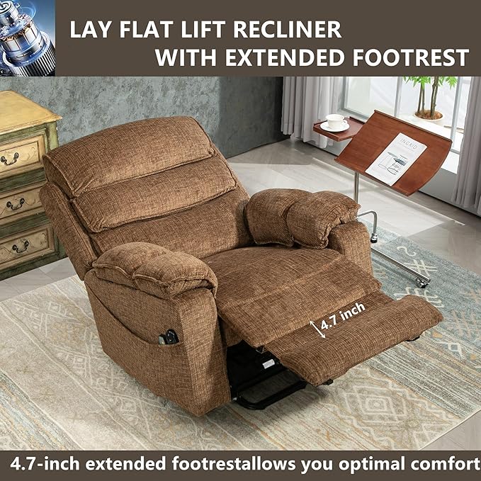 Power Lift Chair with Heat and Massage for Elderly Big Man 400lb, 27in Extra Wide Lay Flat Recliner with Hidden Cup Holders, Infinite Position Lifting Recliners for Seniors, Extended Footrest