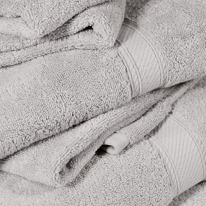 Superior Egyptian Cotton Pile 6 Piece Towel Set, Includes 2 Bath, 2 Hand, 2 Face Towels/Washcloths, Ultra Soft Luxury Towels, Thick Plush Essentials, Guest Bath, Spa, Hotel Bathroom, Silver