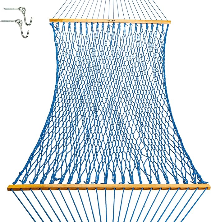 Original Pawleys Island 13DCCB Large Coastal Blue DURACORD Rope Hammock with Extension Chains & Tree Hooks, Handcrafted in The USA, Accommodates 2 People, 450 LB Weight Capacity, 13 ft. x 55 in.