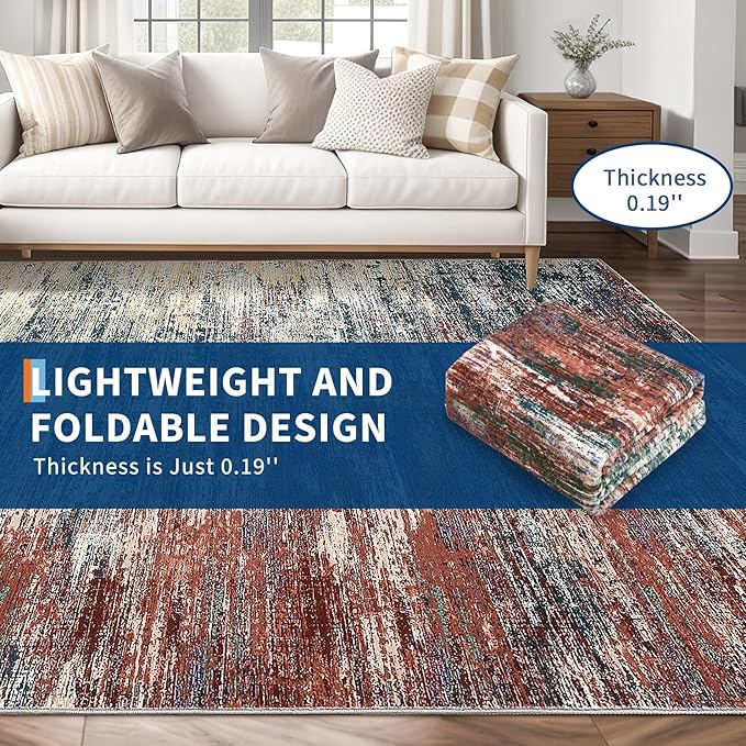 Washable Runner Rug 2x6 Modern Abstract Kitchen Rugs, Non Slip Bathroom Rug, Low Pile Laundry Room Soft Long Carpet for Hallway Bedroom Entryway, Red Multi