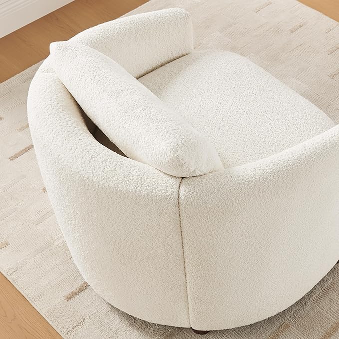 Boucle Accent Barrel Chair, Cloud Reading Chair for Living Room & Bedroom, Furry Sherpa Armchair with Cozy Soft Throw Pillow Back, Comfy Upholstered Lounge Chair, Modern Single Sofa Chair