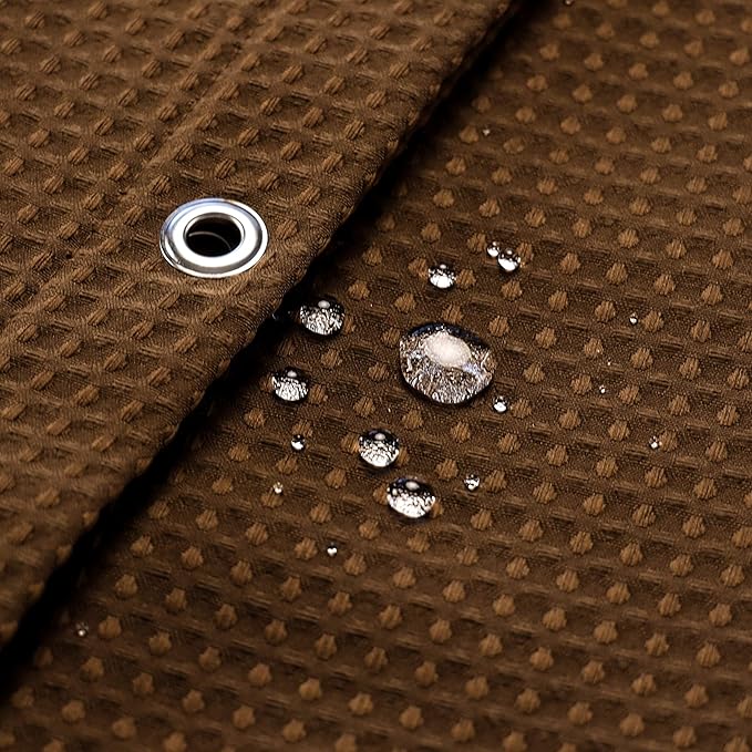 Barossa Design Waffle Weave Shower Curtain Hotel Luxury Spa, 230 GSM Heavy Duty Fabric, Water Repellent, Brown, 71x72 Inch