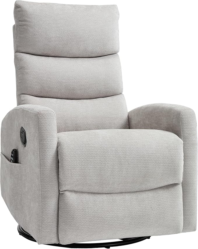 PELUMY Massage Recliner Chair with Heat - Manual Rocker Swivel Recliner, 360° Rotation & 155° Recline for Living Room（Linen Fabric, Beige）