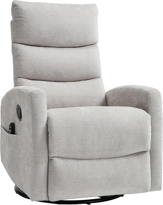 PELUMY Massage Recliner Chair with Heat - Manual Rocker Swivel Recliner, 360° Rotation & 155° Recline for Living Room（Linen Fabric, Beige）