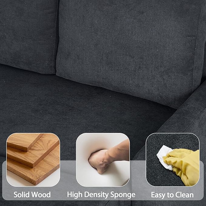 83" Pull Out Sleeper Couch with Storage Chaise, Couch, Sofa Bed, Convertible L Shaped Sofa for Living Room, Apartment, Dark Grey