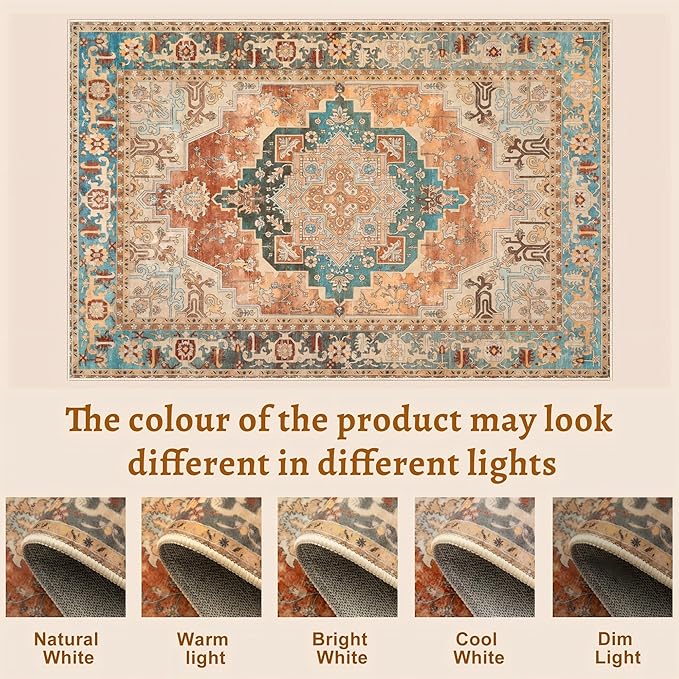 2x6 Washable Runner Rug for Hallways, Non Slip Vintage Rug, Soft Low Pile Long Print Distressed Carpet Runners for Kitchen Bedroom Entryway Bathroom Living Room Rusty Orange