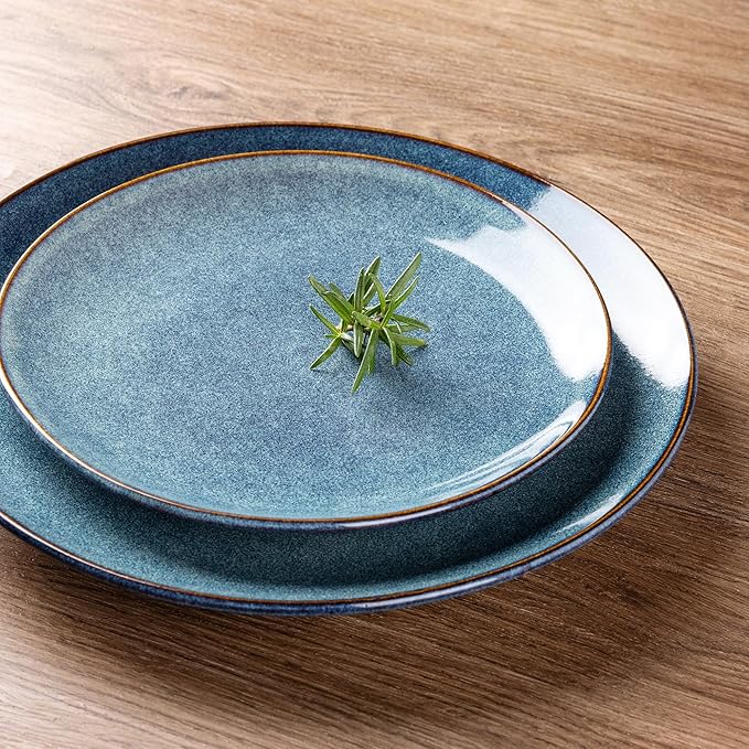 AmorArc Ceramic Dinnerware Sets for 8, 24 Pieces Handpainted Plates and Bowls Set, Scratch Resistant Stoneware Dishes Set, Dishwasher & Microwave Safe, Ceylon Blue