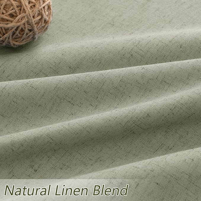 Sage Green Linen Blackout Curtains 108 Inch Length 2 Panels Set for Living Room Bedroom Back Tab Thermal Insulated 100% Black Out Linen Drapes Room Darkening Window Curtains 108 Inches Long
