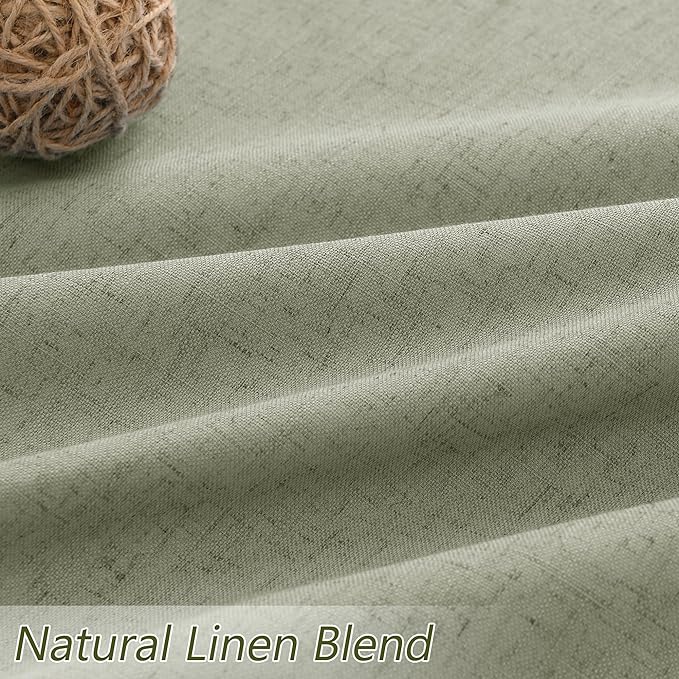 Sage Green Linen Blackout Curtains 94 Inch Length 2 Panels Set for Living Room Bedroom Back Tab Thermal Insulated 100% Black Out Linen Drapes Room Darkening Window Curtains 94 Inches Long
