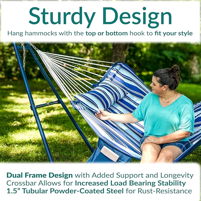 Sunnydaze Universal Double Hammock Stand Only - 550-Pound Capacity - Heavy-Duty Hammock Stand for Outside - Fits 9 to 14 Foot Hammocks - Blue