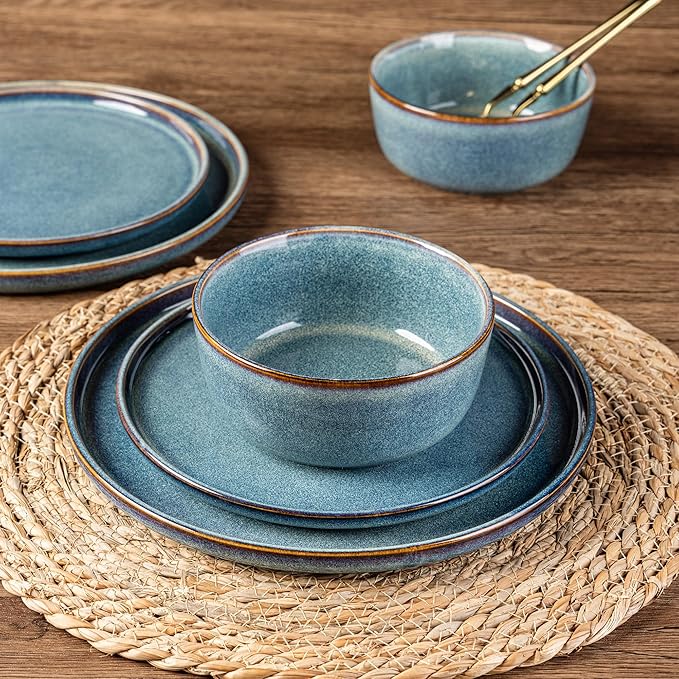AmorArc Ceramic Dinnerware Sets for 4,Round Reactive Glaze Stoneware Plates and Bowls Set,Highly Scrath Resistant Dishware | Dishwasher & Microwave Safe Dishes Set,Service for 4 (12pc)