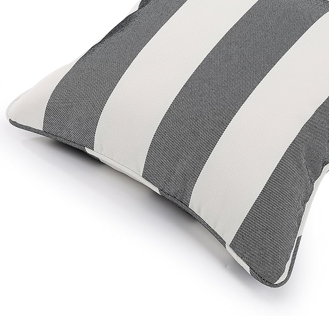 Outdoor Throw Pillow Covers 18x18 Inch, Set of 2, Cover Only! Waterproof Fade Resistant Decorative Cushion Sham Pillow Cases for Patio Furniture Chair Couch Sofa - Black Ivory Striped