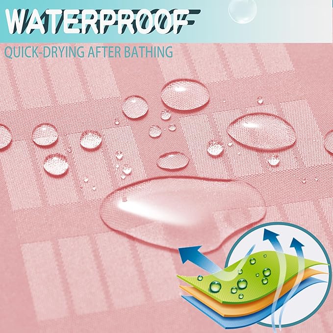 Conbo Mio Stall No Hook Shower Curtain with Snap in Liner Set, Hotel Luxury Pink Shower Curtains for Bathroom with See Through Top Window, Waterproof, Washable 36W x 74H