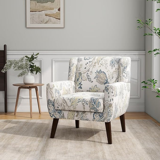 Accent Chair, Modern Linen Blend Arm Chair for Living Room, Bedroom, Comfy High-Resilient Sponge Reading Chair for Small Spaces (Pattern Leaf, Set of 1)