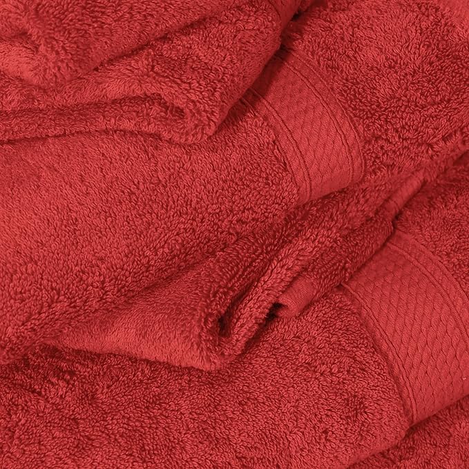 Superior Egyptian Cotton Pile 6 Piece Towel Set, Includes 2 Bath, 2 Hand, 2 Face Towels/Washcloths, Ultra Soft Luxury Towels, Thick Plush Essentials, Guest Bath, Spa, Hotel Bathroom, Red