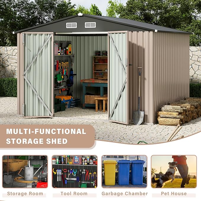 6x8 FT Metal Storage Sheds Outdoor, Metal Tool Shed with Lockable Door, Metal Yard Sheds Metal Garden Shed Kit, Metal Utility Sheds Buildings with Air Vent for Backyard Garden Patio Lawn