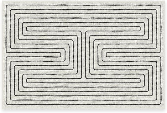 RUGGABLE x Jonathan Adler Machine Washable Modern Area Rug – Labyrinth Black/Ivory 2x3, Stain-Resistant, Non-Slip – Small Rugs for Living Room, Bedroom, Hallway, Entryway & Bathroom–with Standard Pad