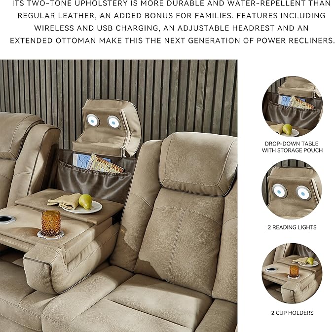 Signature Design by Ashley Next-Gen DuraPella Power Reclining Sofa with Adjustable Headrest, Sand