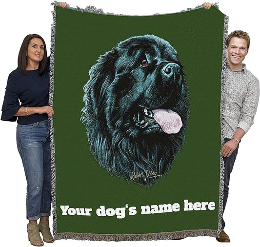Pure Country Weavers Newfoundland Dog Personalized Woven Blanket Green by Robert May - Gift Cotton Tapestry Throw - Made in The USA - 72" x 54"