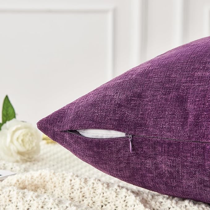 GAWAMAY Decorative Square Throw Pillow Covers 20"x20" Inch Set of 2, Super Soft Chenille Pillows Farmhouse Fall Pillowcase for Living Room Bedroom Sofa Couch Cushion Cover Purple 50x50cm (No Insert)