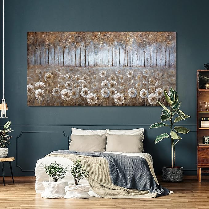Large Brown Dandelion Canvas Wall Art for Living Room - Tree Theme Picture Modern Framed Prints Artwork Ready to Hang for Bedroom Home Decor - Size 24x48 IN