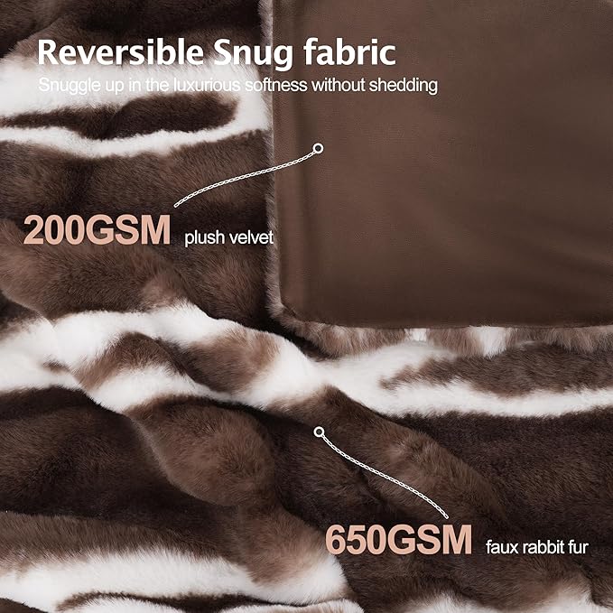 Plush Faux Rabbit Fur Throw Blanket – 850GSM Thick & Warm, Ultra Soft Fluffy Blanket for Couch, Bed, Sofa, Ideal Gift for Women, 50" × 60", Chocolate