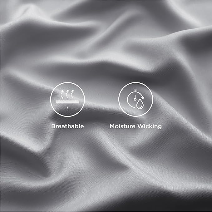 Bedsure Queen Sheet Set, Rayon Derived from Bamboo, Cooling Sheets, Deep Pocket Up to 16", Breathable & Soft, Hotel Luxury Silky Bedding for Hot Sleepers, Silver Grey