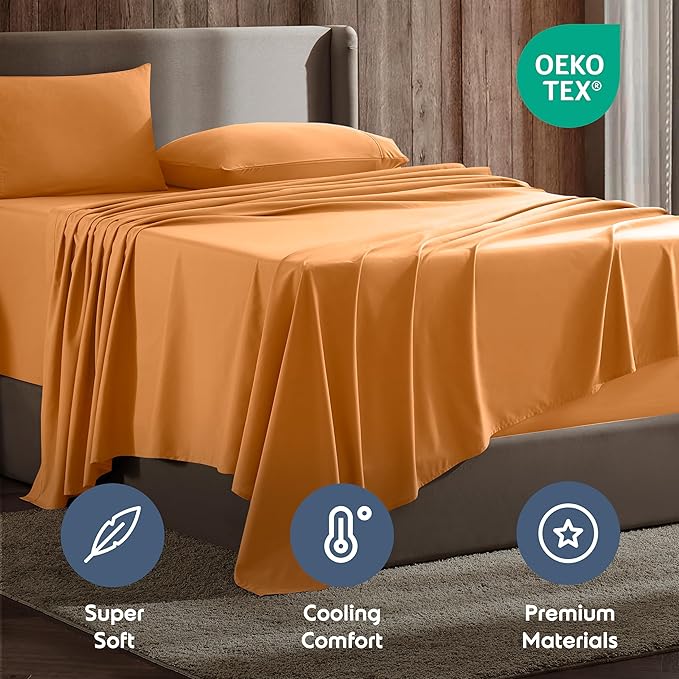 Nestl Full XL Sheet Set - Luxury 1800 Ultra-Soft Microfiber Full Extra Long Bed Sheets - Double Brushed - Deep Pockets - Easy Fit - 4 Piece Set - Bedding Sheets & Pillowcases (Full XL, Light Orange)