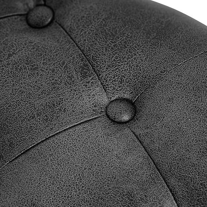 Homepop Home Decor |Button Tufted Faux Leather Round Storage Ottoman | Ottoman with Storage for Living Room & Bedroom (Gray)