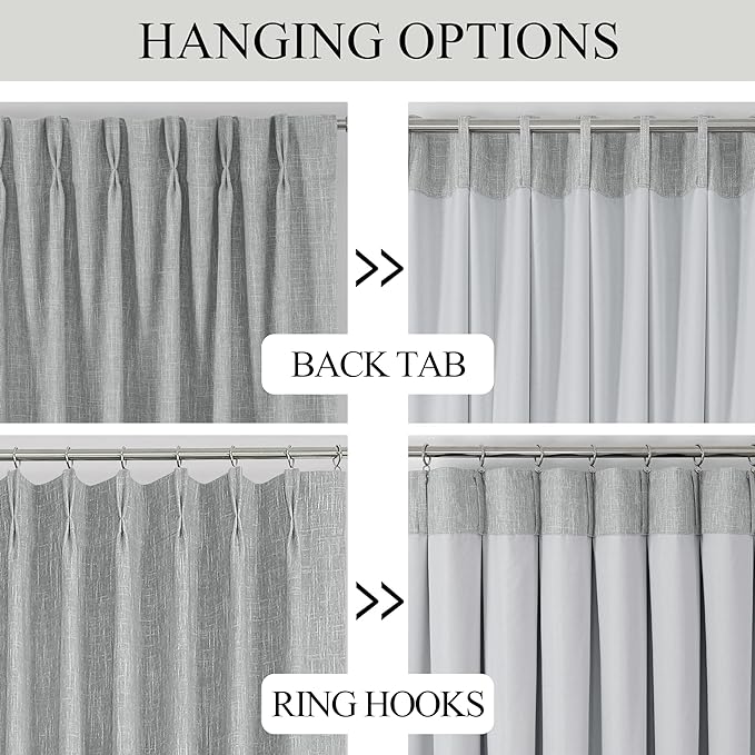 Vision Home Silver Grey Pinch Pleated Full Blackout Curtains Room Darkening Window Curtains 95 inch for Living Room Bedroom Thermal Insulated Pinch Pleat Drapes with Hooks Back Tab 2 Panel 40" Wx95 L