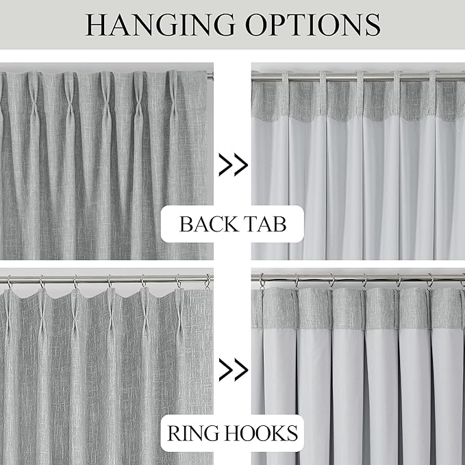 Vision Home Silver Grey Pinch Pleated Full Blackout Curtains Room Darkening Window Curtains 112 inch for Living Room Bedroom Thermal Insulated Pinch Pleat Drapes with Hooks Back Tab 2 Panel 40"Wx112"L
