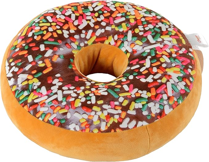 Cheer Collection Round Donut Pillow | 2-in-1 Reversible Super Soft Microplush Doughnut Pillow - Chocolate Glaze, Rainbow Sprinkles