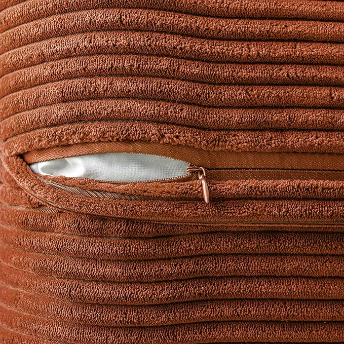 MIULEE Dark Rust Fall Decorative Throw Pillow Covers for Couch Bed Livingroom 18x18 Inch Set of 2 Boho Accent Throw Pllows Broadside Striped Patchwork Soft Corduroy Pillowcases