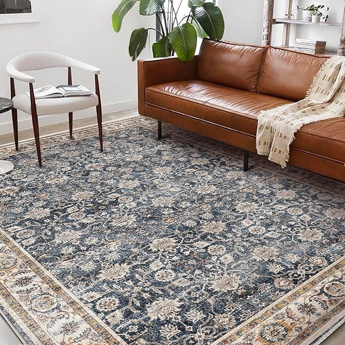 Washable Area Rug 8'x10' Retro Boho Design Non-Shedding Non-Slip Easy Care Ideal for High Traffic Areas in Living Room Bedroom Office Coffee Table Kitchen Large Carpet