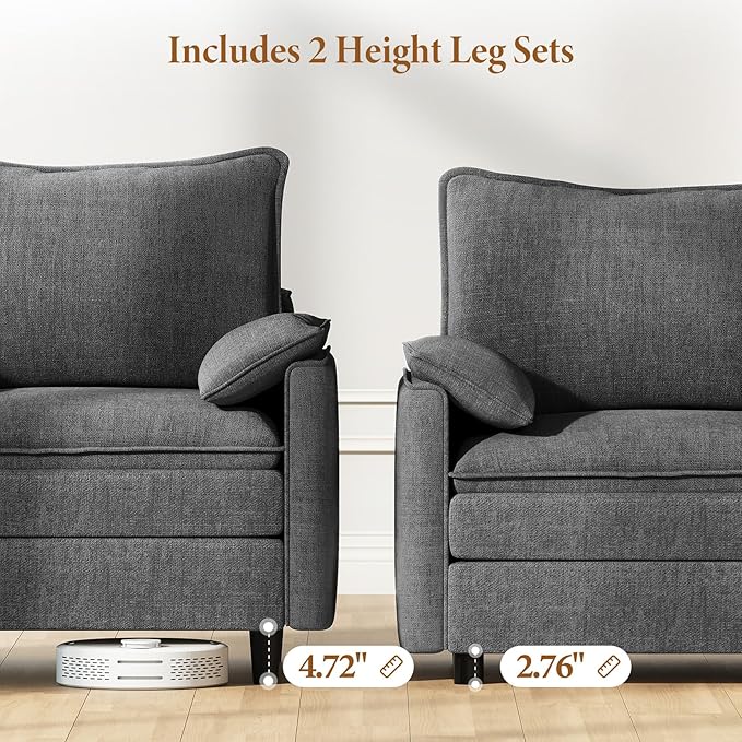 Vesgantti 108" U Shaped Sectional Couch, Comfy Cloud Modular Sectional Sofa with 2 Ottoman Deep Seat Chenille Modern Cloud Sofa, Modular Sofas for Living Room, Bedroom and Apartment, Gray