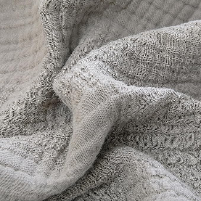 100% Cotton Muslin Queen Blanket (90" x 90") – A Luxuriously Soft, 4-Layer Lightweight and Breathable Gauze Blanket, Perfect for Year-Round use on beds, couches (Grey, Queen)
