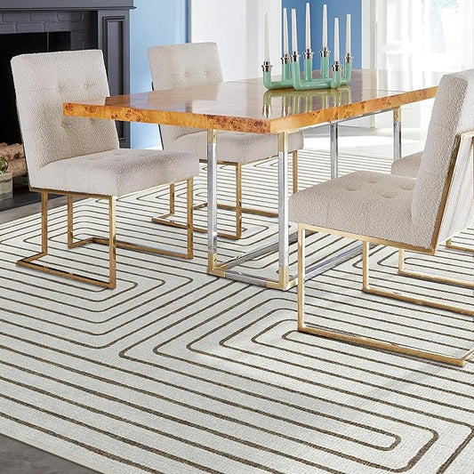 RUGGABLE x Jonathan Adler Machine Washable Modern Area Rug – Labyrinth Camel/Ivory 9x12, Stain-Resistant, Non-Slip – Large Rugs for Living Room, Bedroom, Hallway, Entryway & Office–with Standard Pad
