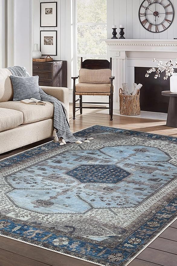 Keen Home Design 8x10 Rug - Machine Washable Area Rug with Non-Slip Backing, Ideal for Living Room, Dining Room, Bedroom - Vintage, Easy Clean, Durable, Low Pile Rug - (8' x 10')