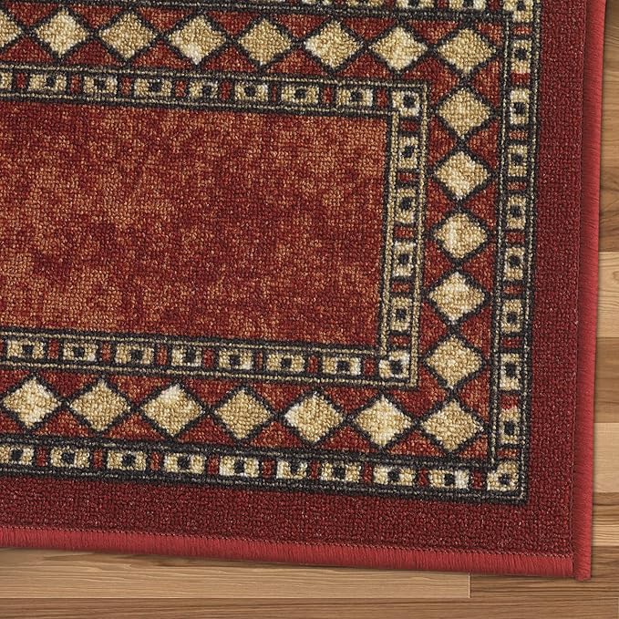 Antep Rugs Alfombras Modern Bordered 2pc Non-Skid (Non-Slip) Low Profile Pile Rubber Backing Indoor Kitchen Runner Rugs (Maroon Beige, 2pc Set)